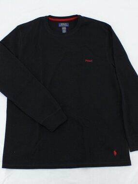 Polo Ralph Lauren Men's Black Long-Sleeve Shirt – Red Accents – Size XL